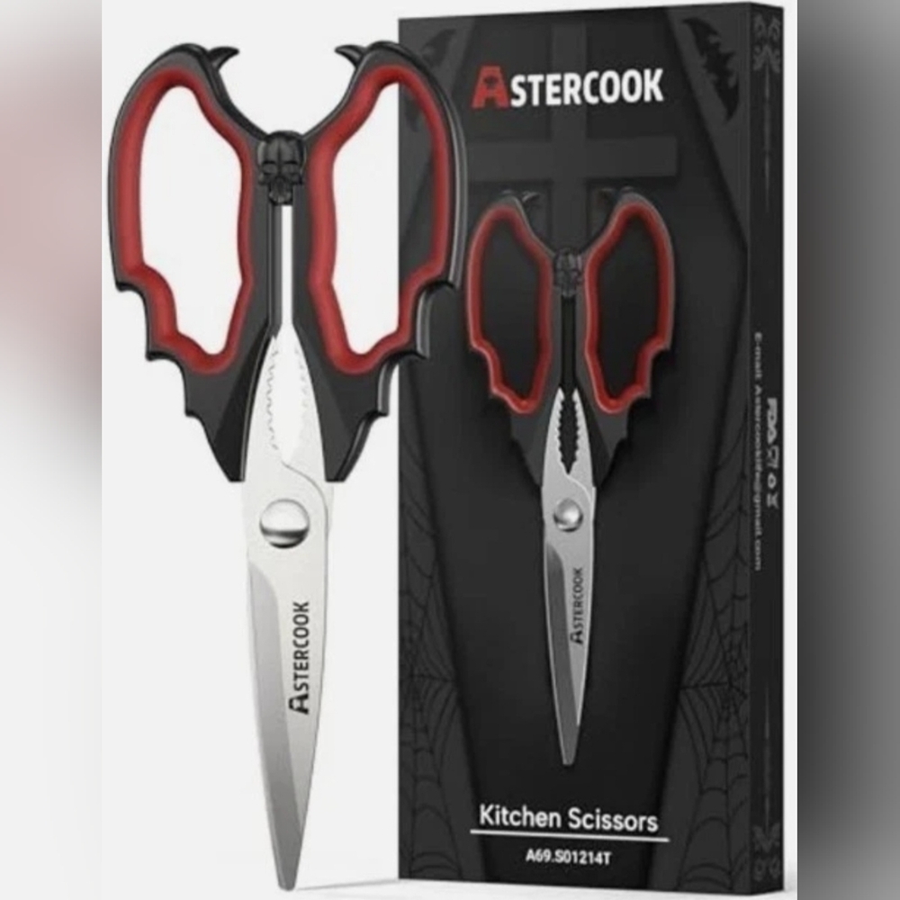 Astercook Batwing  Red and Black Kitchen Scissors‎
